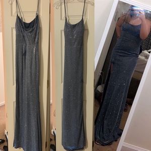 Iridescent Metallic Glitter Spaghetti Strap Gown